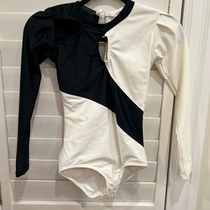 Black and White Long Sleeve Dance Costume Leotard